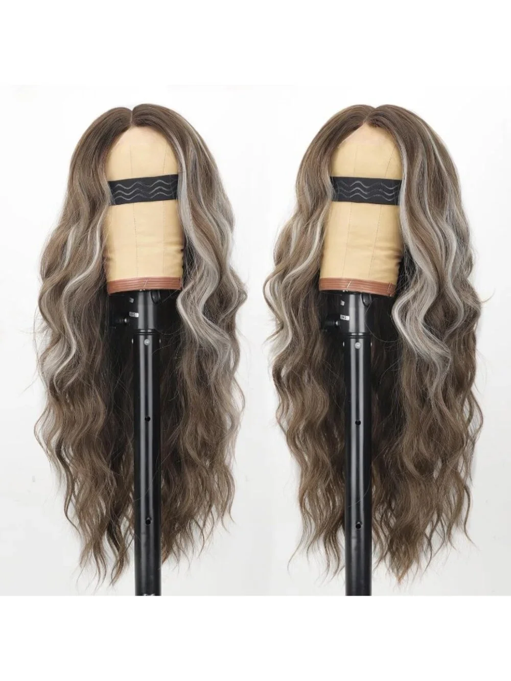 Women's Omber Brown Lace Hairline 26 Inch Synthetic Heat Resistant Wavy Wigs